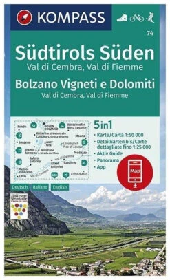 Kompass Carte Randonnée 74 Südtirols Süden, Bolzano Vigneti E Dolomiti