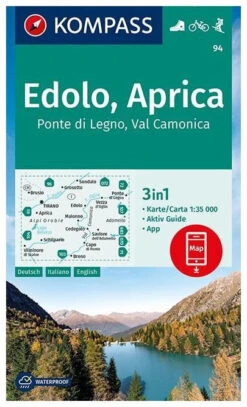 Kompass Carte Randonnée 94 Edolo, Aprica, Ponte DO Legno